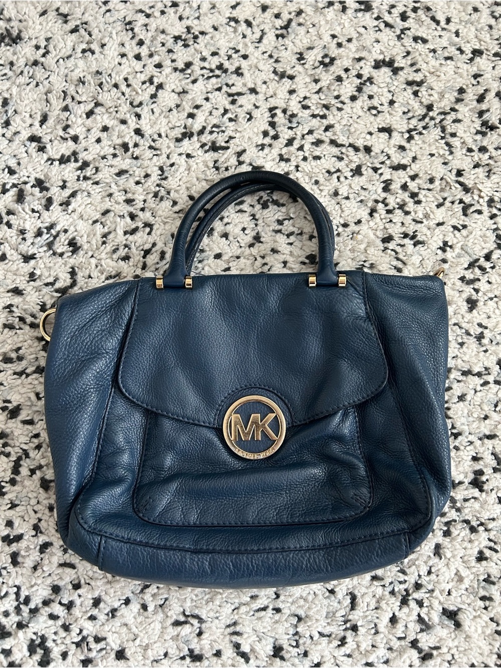 Michael Kors Navy Leather MK Logo Satchel